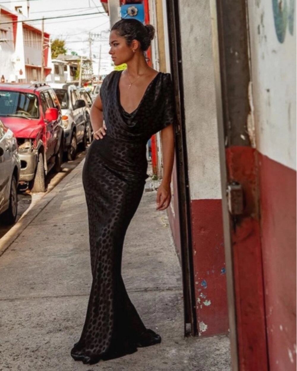 Rat & Boa Odessa black spot jacquard maxi gown Black Size Small Whimsygoth